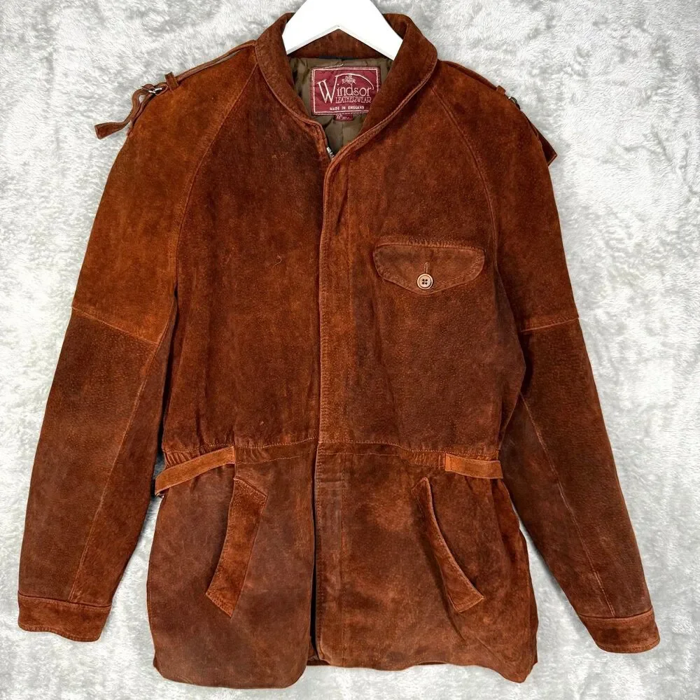 Vtg 80s Windsor Leatherwear Jacket Mens 40 Brown Suede Leather Full Zip Western
